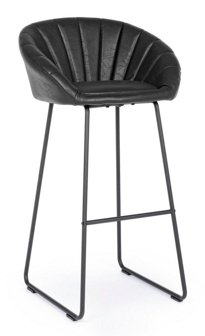 Set 2 scaune de bar tapitate cu piele ecologica si picioare metalice Jacky Negru, l54xA46xH98 cm (1)