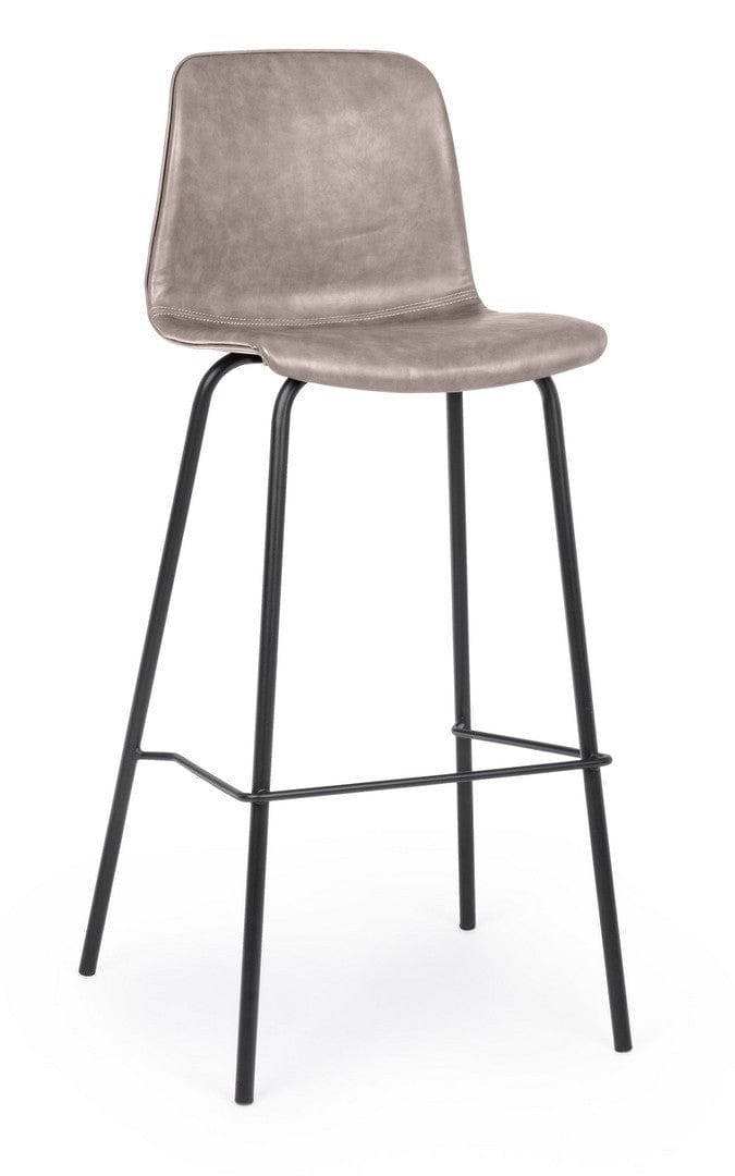 Set 2 scaune de bar tapitate cu piele ecologica si picioare metalice Kyra Bej / Negru, l39xA44xH103,5 cm (2)