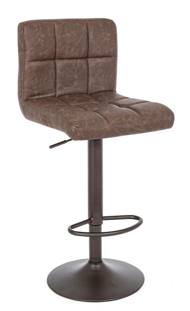 Set 2 scaune de bar tapitate cu piele ecologica si picior metalic Greyson Matt Maro / Gri, l42xA51xH92-113 cm (1)