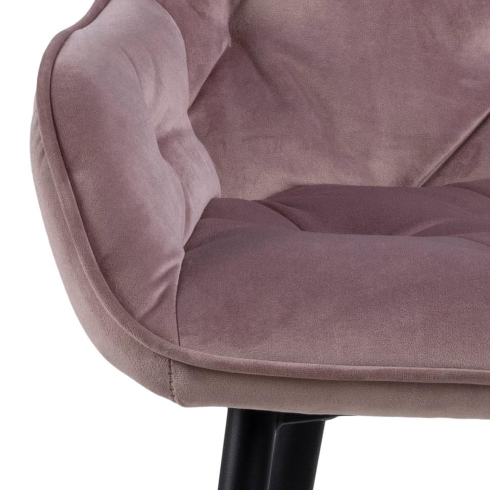 Set 2 scaune de bar tapitate cu stofa si picioare metalice, Brooke Velvet Roz deschis / Negru, l52xA53xH104 cm (6)