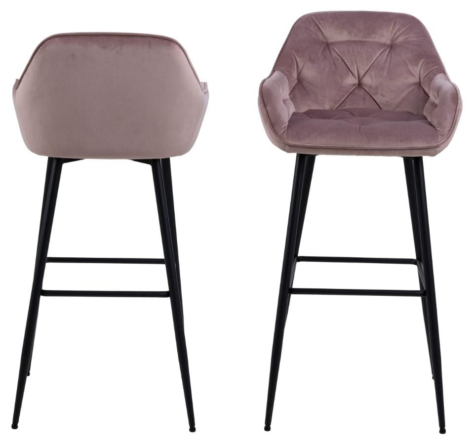 Set 2 scaune de bar tapitate cu stofa si picioare metalice, Brooke Velvet Roz deschis / Negru, l52xA53xH104 cm (3)