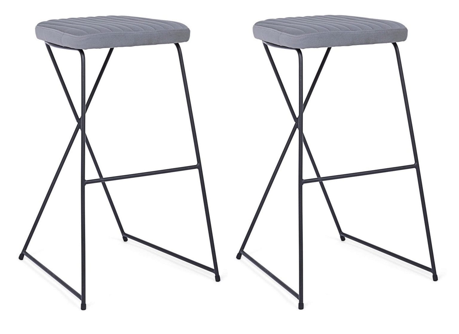 Set 2 scaune de bar tapitate cu stofa si picioare metalice Kinsley Velvet Gri / Negru, l40xA46xH76 cm