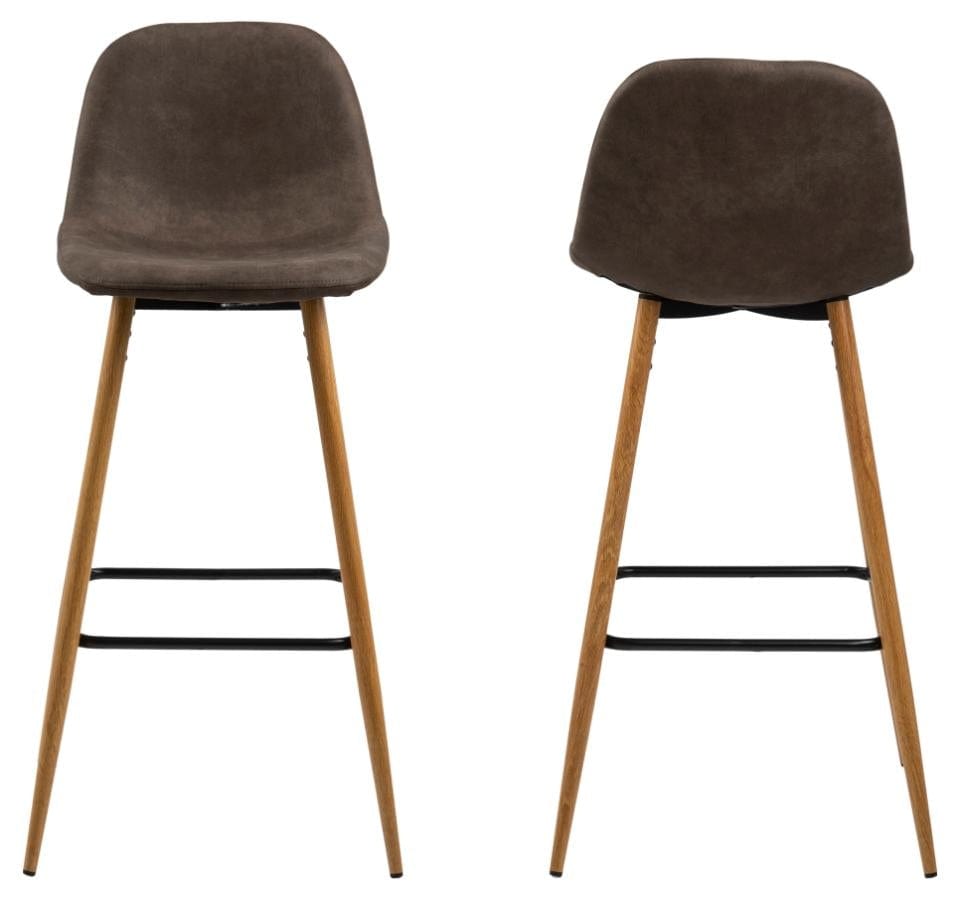 Set 2 scaune de bar tapitate cu stofa si picioare metalice, Wilma Maro / Stejar, l46,6xA51xH101 cm (1)