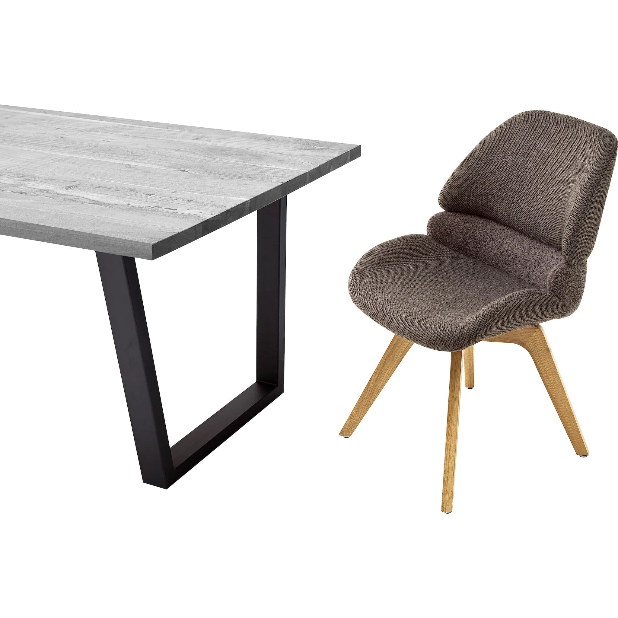 Set 2 scaune rotative tapitate cu stofa si picioare din lemn, Henderson Cappuccino / Stejar, l52xA65xH85 cm (1)