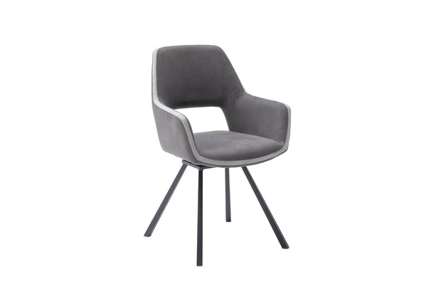Set 2 scaune rotative tapitate cu stofa si picioare metalice, Bayoe Plus Gri / Negru, l58xA60xH90 cm (1)