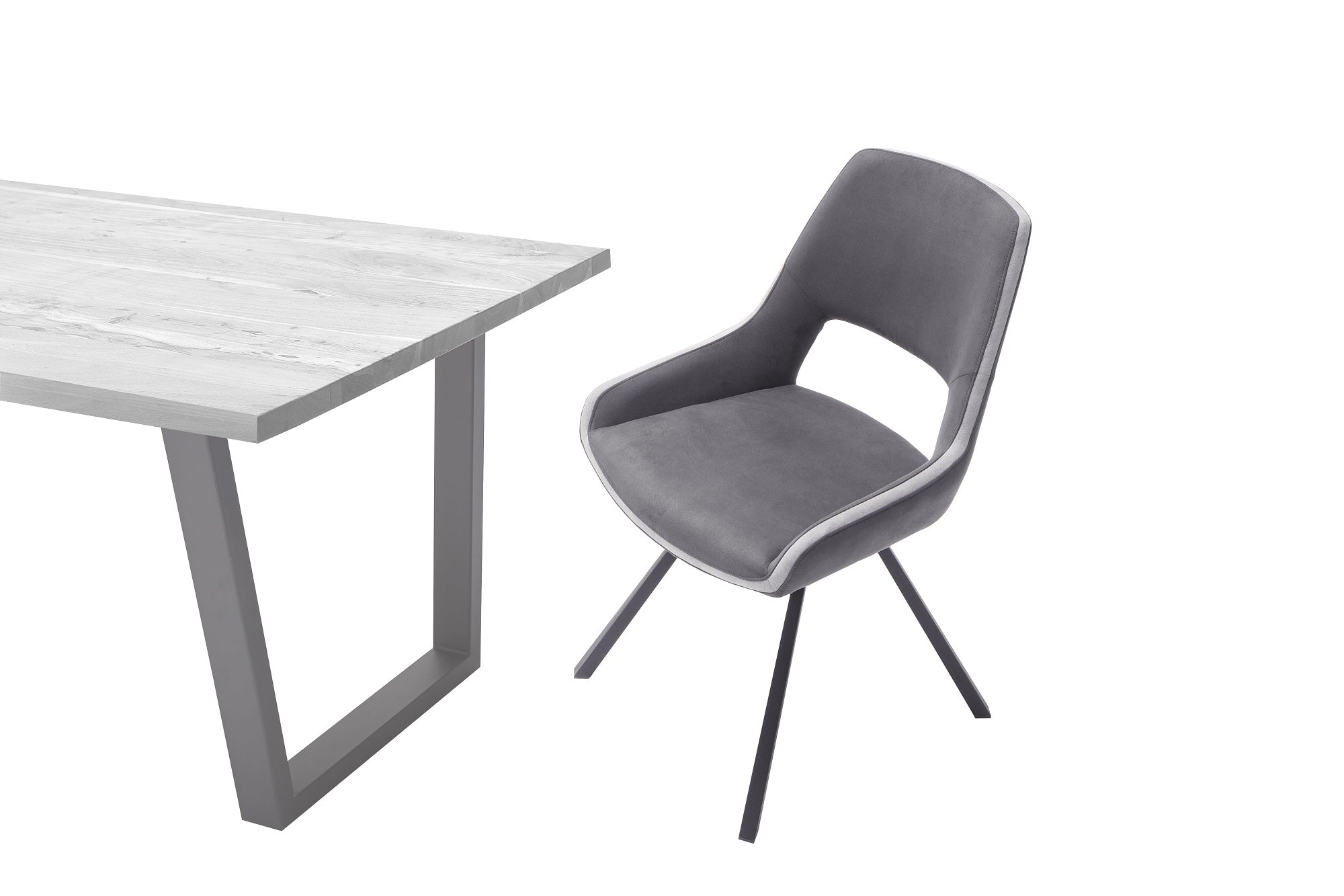 Set 2 scaune rotative tapitate cu stofa si picioare metalice, Bayoe Gri / Negru, l54xA60xH90 cm (6)