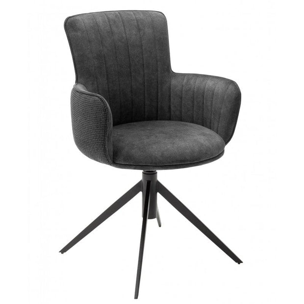 Set 2 scaune rotative tapitate cu stofa si picioare metalice, Denia Antracit / Negru, l60xA64x87 cm (2)