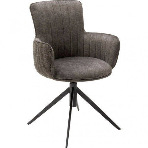 Set 2 scaune rotative tapitate cu stofa si picioare metalice, Denia Cappuccino / Negru, l60xA64x87 cm (1)