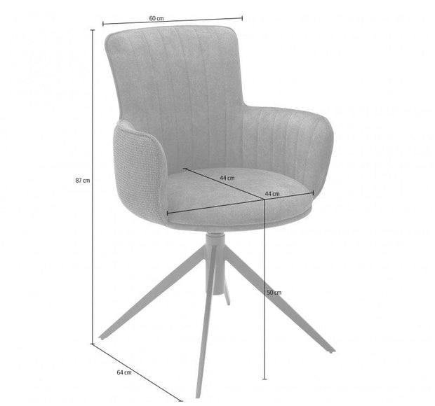 Set 2 scaune rotative tapitate cu stofa si picioare metalice, Denia Cappuccino / Negru, l60xA64x87 cm (5)