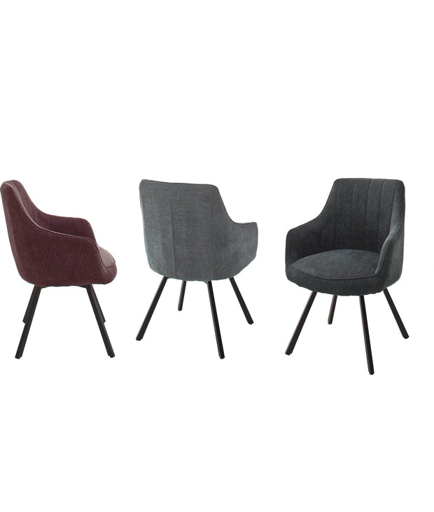 Set 2 scaune rotative tapitate cu stofa si picioare metalice, Sassello Gri / Negru, l60xA61xH87 cm (2)