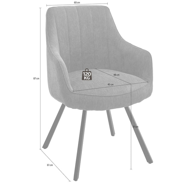 Set 2 scaune rotative tapitate cu stofa si picioare metalice, Sassello Gri / Negru, l60xA61xH87 cm (4)