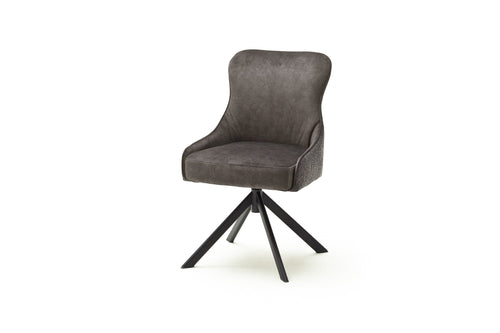 Set 2 scaune rotative tapitate cu stofa si picioare metalice, Sheffield A Oval, Cappucino / Negru, l53xA64xH88 cm (1)