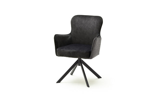 Set 2 scaune rotative tapitate cu stofa si picioare metalice, Sheffield B Oval, Antracit / Negru, l62xA64xH88 cm (1)