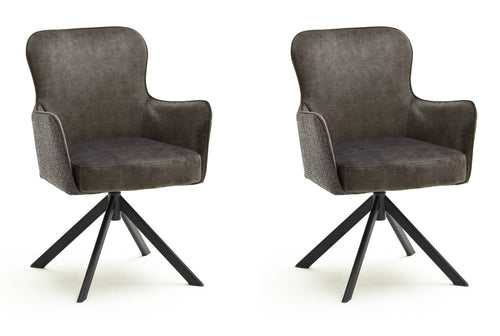 Set 2 scaune rotative tapitate cu stofa si picioare metalice, Sheffield B Oval, Cappucino / Negru, l62xA64xH88 cm