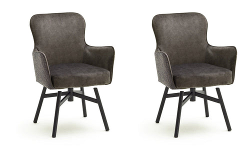 Set 2 scaune rotative tapitate cu stofa si picioare metalice, Sheffield B Round, Cappucino / Negru, l62xA64xH88 cm
