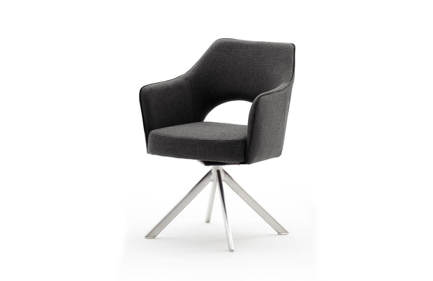 Set 2 scaune rotative tapitate cu stofa si picioare metalice, Tonala Antracit / Crom, l64xA61xH85 cm (2)
