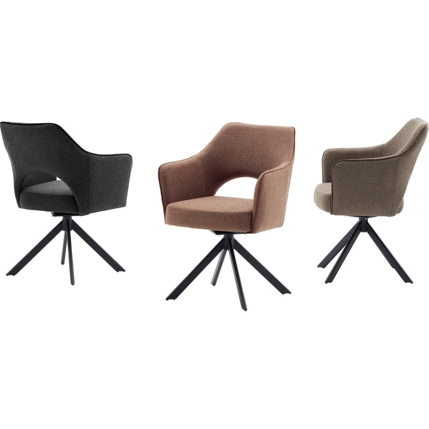 Set 2 scaune rotative tapitate cu stofa si picioare metalice, Tonala Cappuccino / Negru, l64xA61xH85 cm (2)