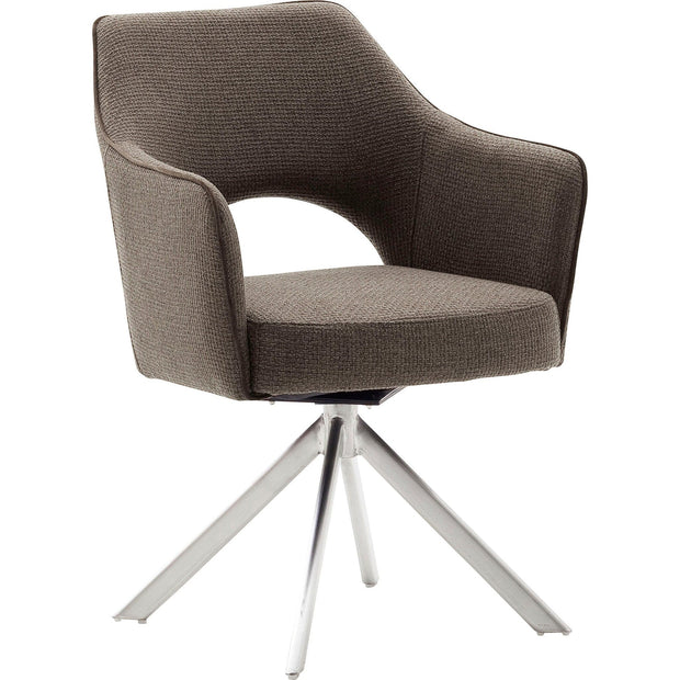 Set 2 scaune rotative tapitate cu stofa si picioare metalice, Tonala Cappuccino / Crom, l64xA61xH85 cm (2)