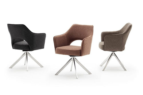 Set 2 scaune rotative tapitate cu stofa si picioare metalice, Tonala Cappuccino / Crom, l64xA61xH85 cm (1)