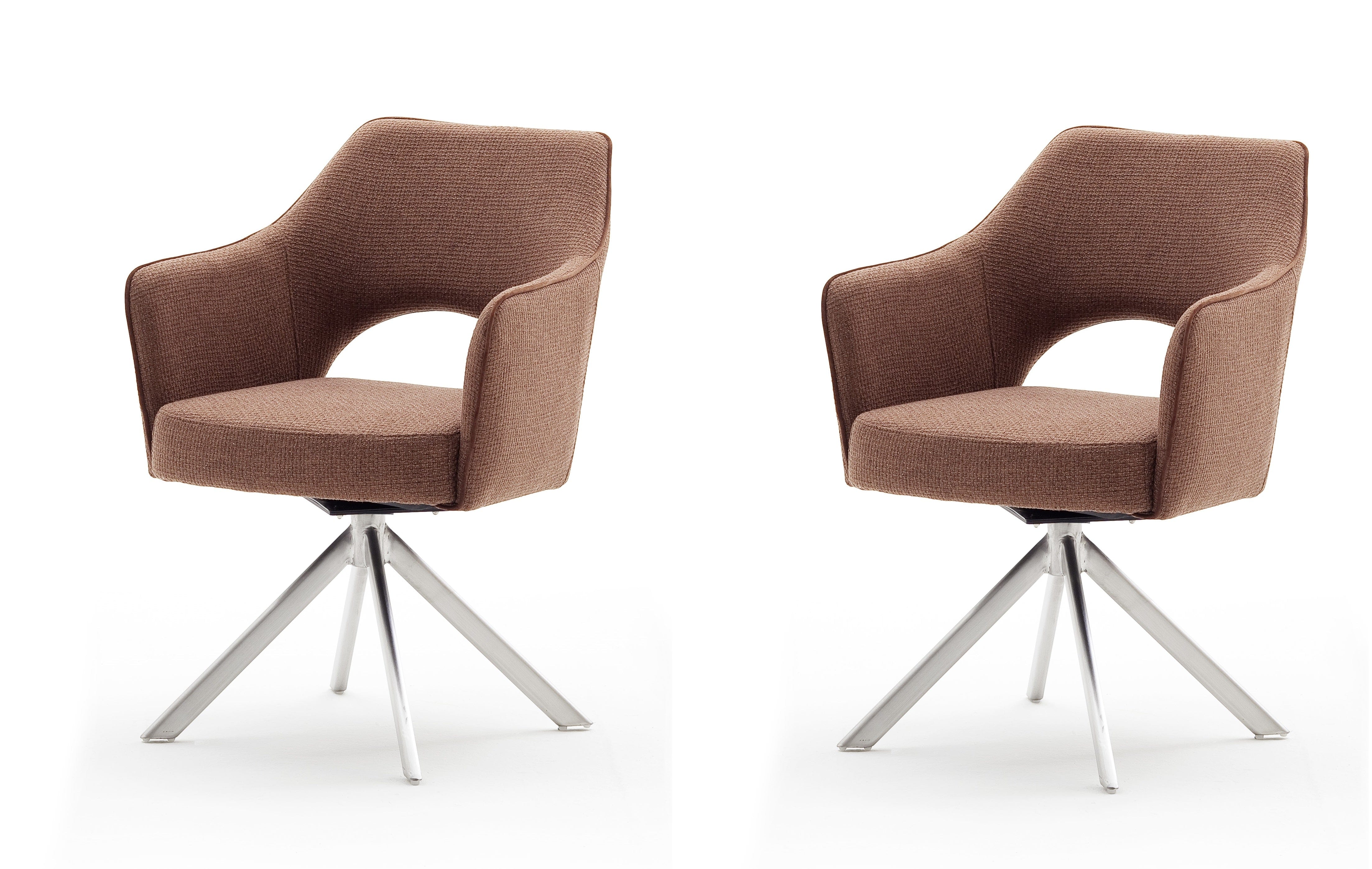 Set 2 scaune rotative tapitate cu stofa si picioare metalice, Tonala Ruginiu / Crom, l64xA61xH85 cm (1)