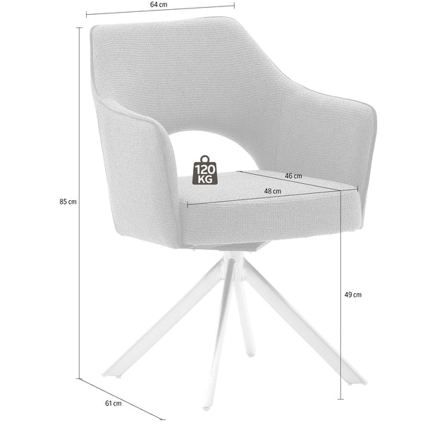 Set 2 scaune rotative tapitate cu stofa si picioare metalice, Tonala Ruginiu / Negru, l64xA61xH85 cm (4)