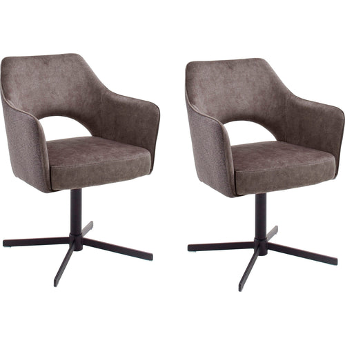 Set 2 scaune rotative tapitate cu stofa si picioare metalice, Valletta Cappuccino / Negru, l64xA61xH85 cm