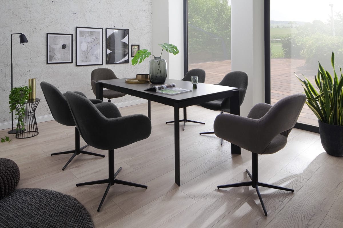 Set 2 scaune rotative tapitate cu stofa si piele ecologica, cu picioare metalice, Melrose 2 Cappuccino / Negru, l64xA64xH88 cm (9)
