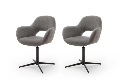 Set 2 scaune rotative tapitate cu stofa si piele ecologica, cu picioare metalice, Melrose 2 Cappuccino / Negru, l64xA64xH88 cm