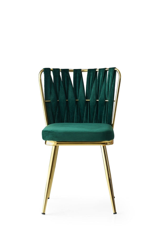 Set 2 scaune tapitat cu stofa si picioare metalice, Kusa 141 Velvet Verde / Auriu, l43xA43xH82 cm (3)