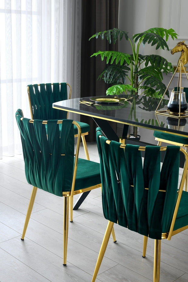 Set 2 scaune tapitat cu stofa si picioare metalice, Kusa 141 Velvet Verde / Auriu, l43xA43xH82 cm (2)