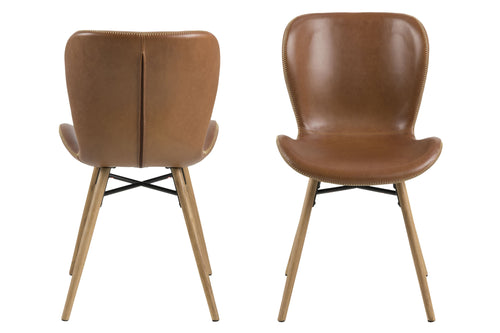 Set 2 scaune tapitate cu piele ecologica si picioare din lemn Batilda-A1 Maro / Stejar, l47xA53xH82,5 cm (1)