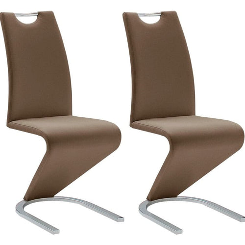 Set 2 scaune tapitate cu piele ecologica si picioare metalice, Amado Maro / Crom, l45xA62xH102 cm