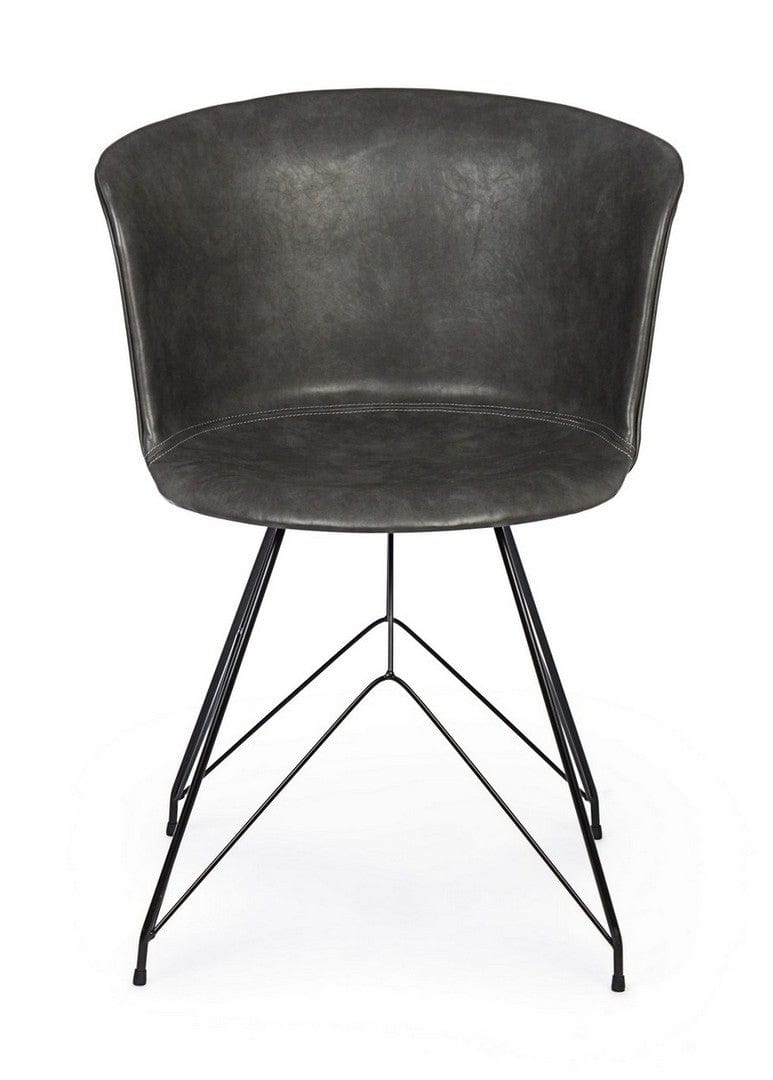 Set 2 scaune tapitate cu piele ecologica si picioare metalice Loft Gri Inchis / Negru, l56xA54xH76 cm (4)