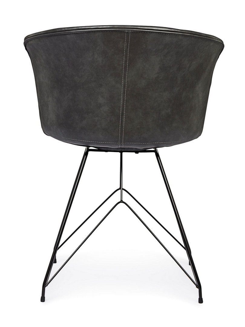 Set 2 scaune tapitate cu piele ecologica si picioare metalice Loft Gri Inchis / Negru, l56xA54xH76 cm (5)