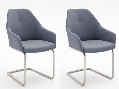 Set 2 scaune tapitate cu piele ecologica si picioare metalice, Madita A Swing, Gri deschis / Crom, l55xA62xH88 cm