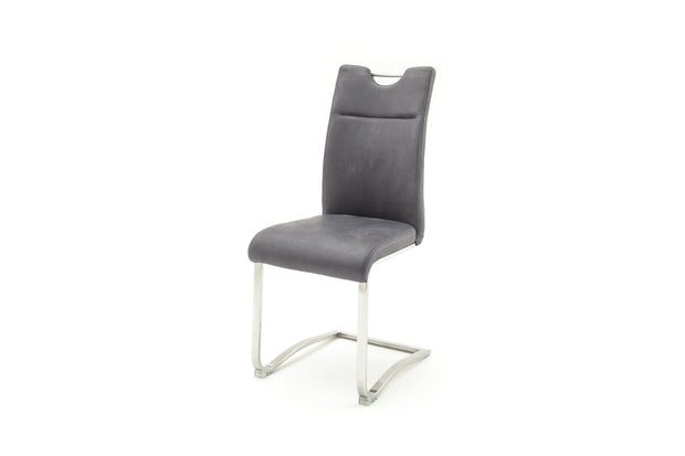 Set 2 scaune tapitate cu piele si picioare metalice, Zagreb Gri / Crom, l45xA60xH102 cm (1)