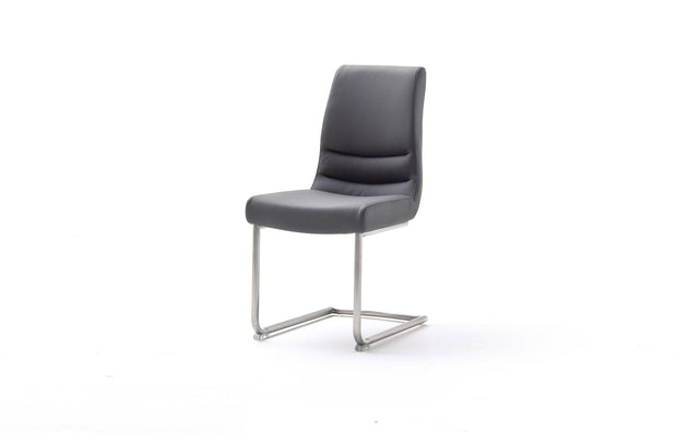 Set 2 scaune tapitate cu piele si picioare metalice, Montera Swing Gri / Crom, l45xA63xH90 cm (3)
