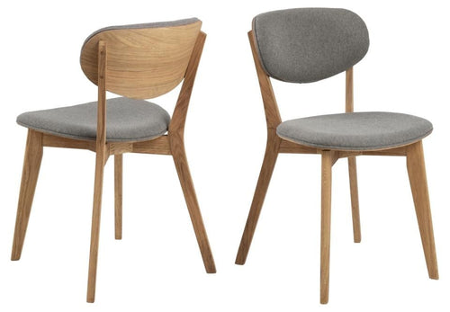 Set 2 scaune tapitate cu stofa si picioare din lemn Minsk Gri deschis / Stejar, l46,5xA53xH80,5 cm