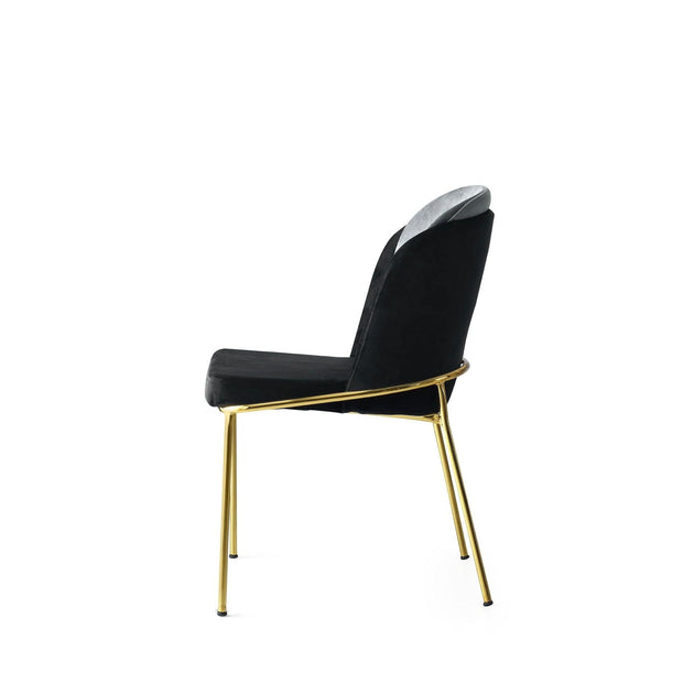 Set 2 scaune tapitate cu stofa si picioare metalice, Dore 101 Velvet Negru / Gri / Auriu, l54xA55xH86 cm (5)