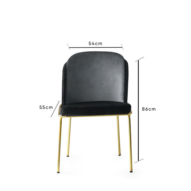 Set 2 scaune tapitate cu stofa si picioare metalice, Dore 101 Velvet Negru / Gri / Auriu, l54xA55xH86 cm (7)