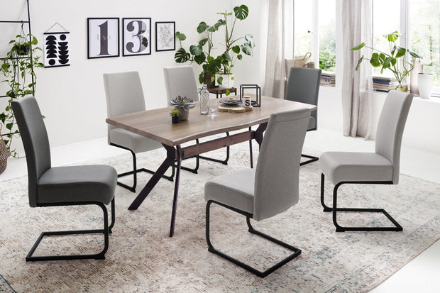 Set 2 scaune tapitate cu stofa si picioare metalice, Esteli Gri / Negru, l45xA64xH101 cm (2)