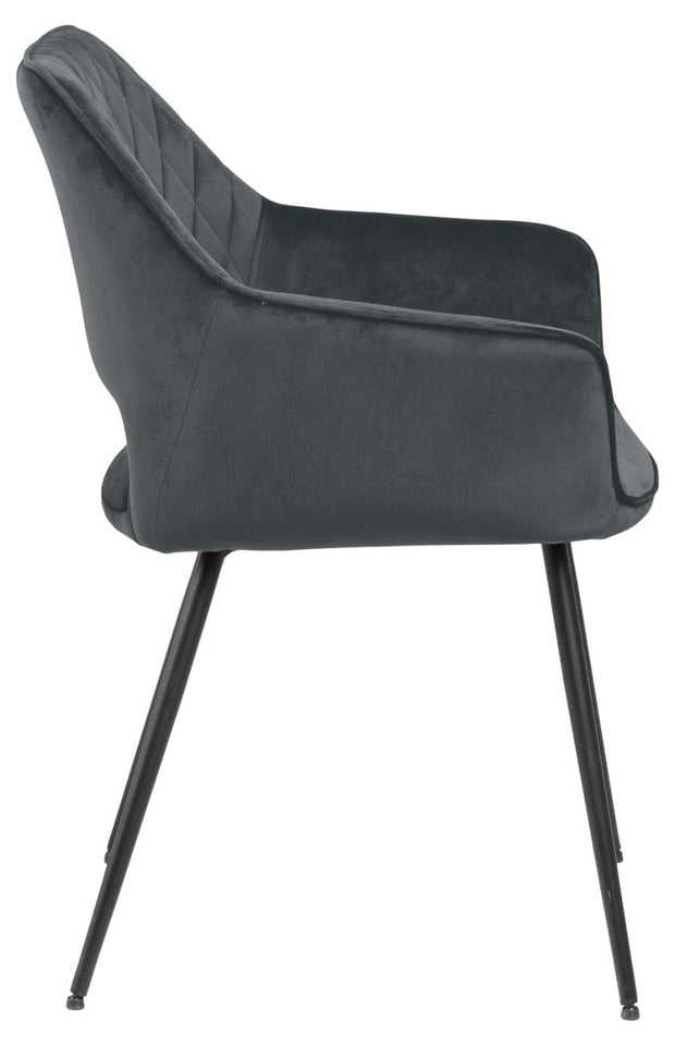 Set 2 scaune tapitate cu stofa si picioare metalice Felina Velvet Gri inchis / Negru, l56xA58xH81 cm (5)