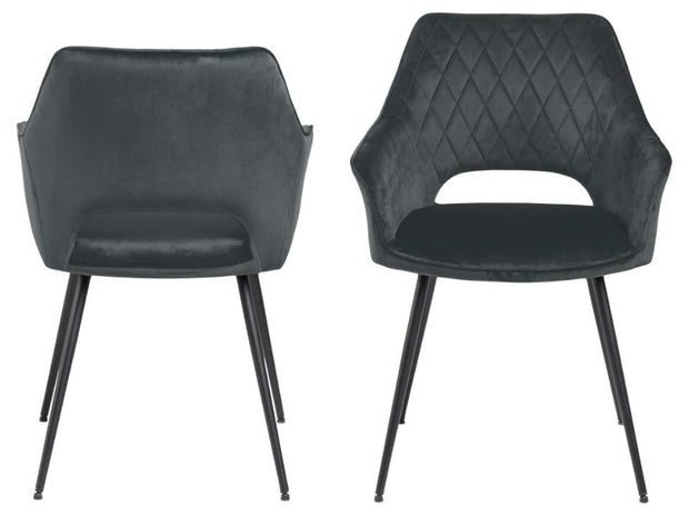 Set 2 scaune tapitate cu stofa si picioare metalice Felina Velvet Gri inchis / Negru, l56xA58xH81 cm (4)