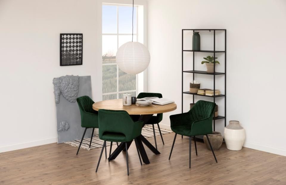 Set 2 scaune tapitate cu stofa si picioare metalice Felina Velvet Verde inchis / Negru, l56xA58xH81 cm (3)