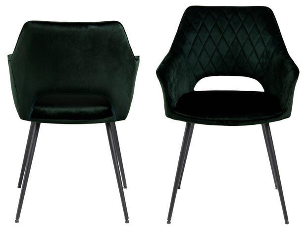 Set 2 scaune tapitate cu stofa si picioare metalice Felina Velvet Verde inchis / Negru, l56xA58xH81 cm (4)