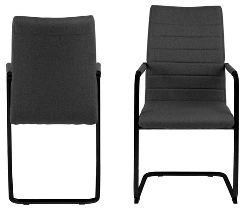Set 2 scaune tapitate cu stofa si picioare metalice Gudrun Plus Gri inchis / Negru, l52,5xA63,5xH95,5 cm (1)