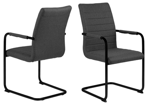 Set 2 scaune tapitate cu stofa si picioare metalice Gudrun Plus Gri inchis / Negru, l52,5xA63,5xH95,5 cm