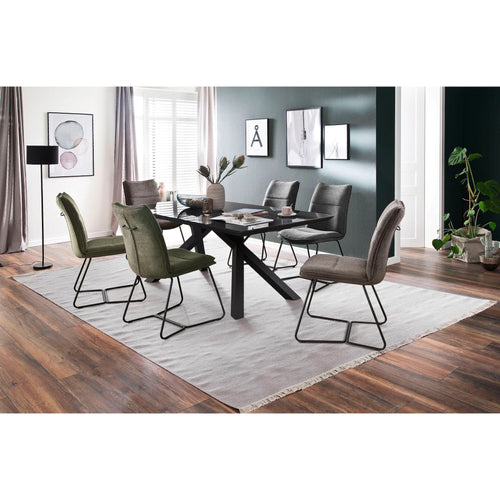 Set 2 scaune tapitate cu stofa si picioare metalice, Hampton I Verde Olive / Negru, l48xA65xH94 cm (1)