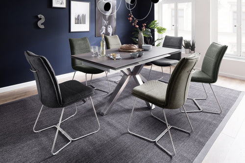 Set 2 scaune tapitate cu stofa si picioare metalice, Hampton II Verde Olive / Crom, l48xA65xH94 cm (1)
