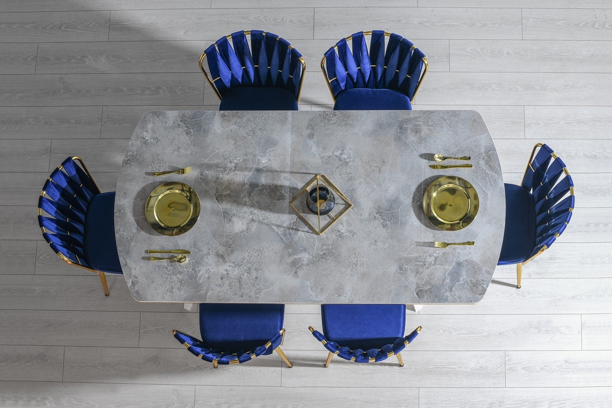 Set 2 scaune tapitate cu stofa si picioare metalice, Kusa 142 Velvet Bleumarin / Auriu, l43xA43xH82 cm (3)